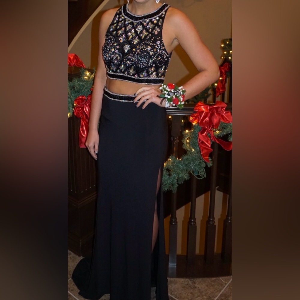 Sherri Hill Black and Silver Beaded Prom Dress